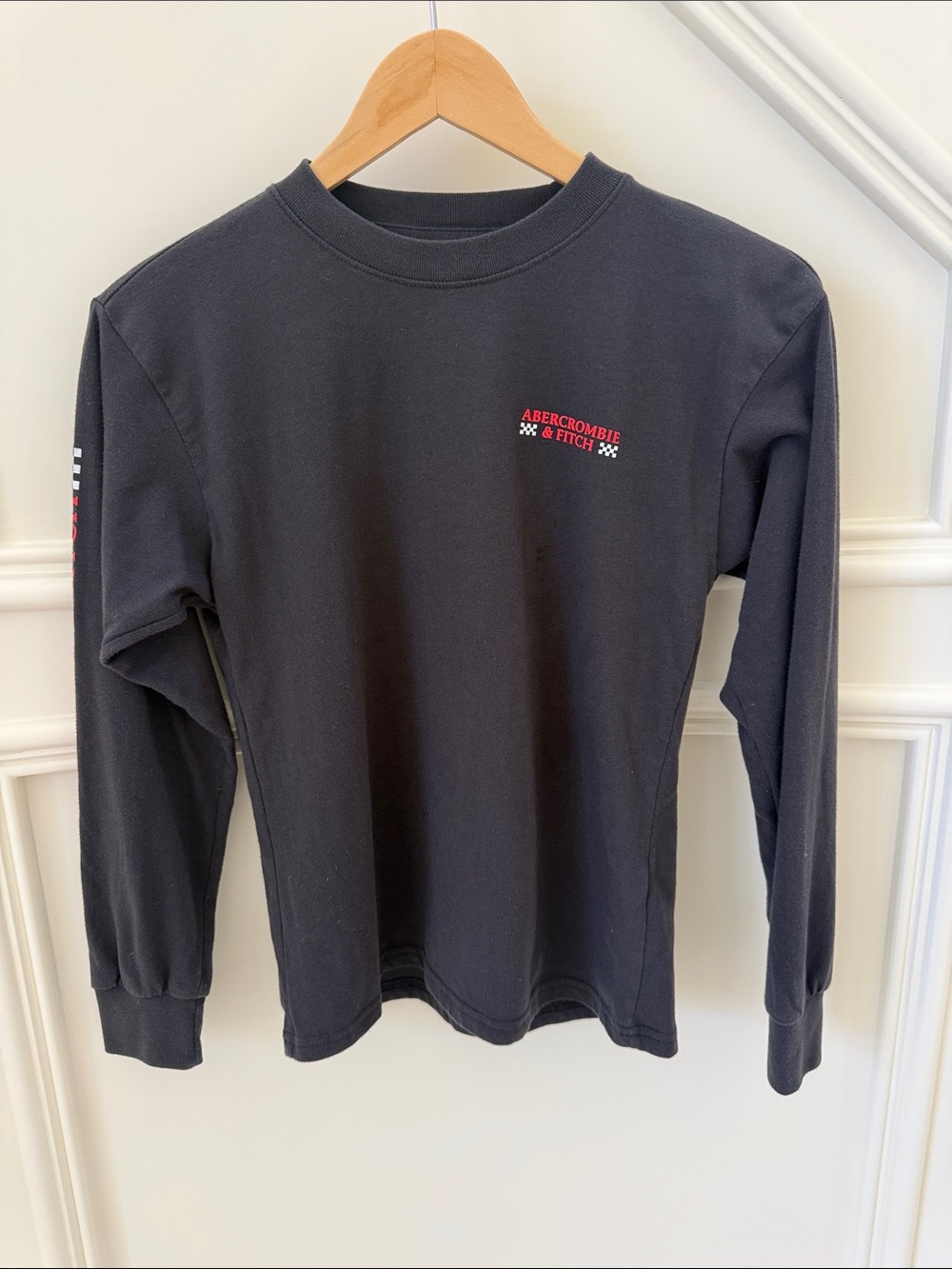 Abercrombie & Fitch Black Long-Sleeve Logo Tee with Red Accent